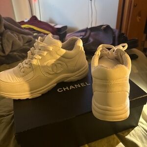Chanel 9.5 Interlocking CC Logo Sneakers Tennis Shoes White